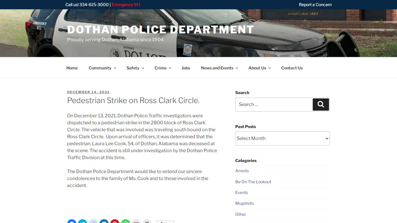 Pedestrian Strike on Ross Clark Circle. – Dothan Police ...